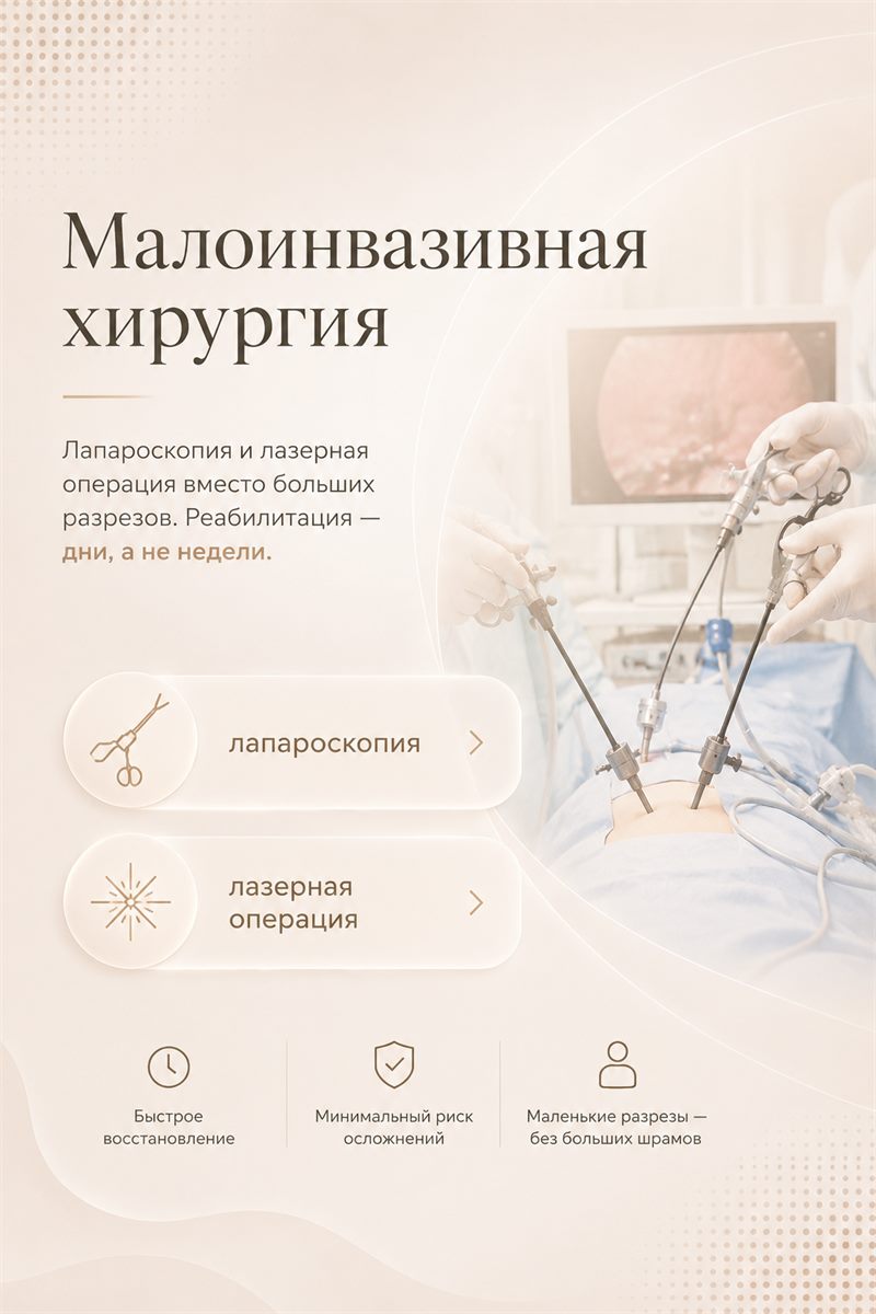 Малоинвазивная хирургия — лапароскопия и лазерная операция, реабилитация дни, а не недели