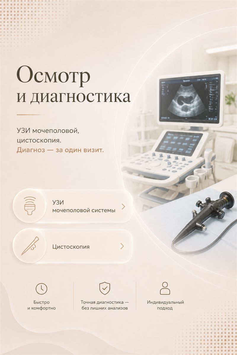 Осмотр и диагностика — УЗИ мочеполовой, цистоскопия, диагноз за один визит