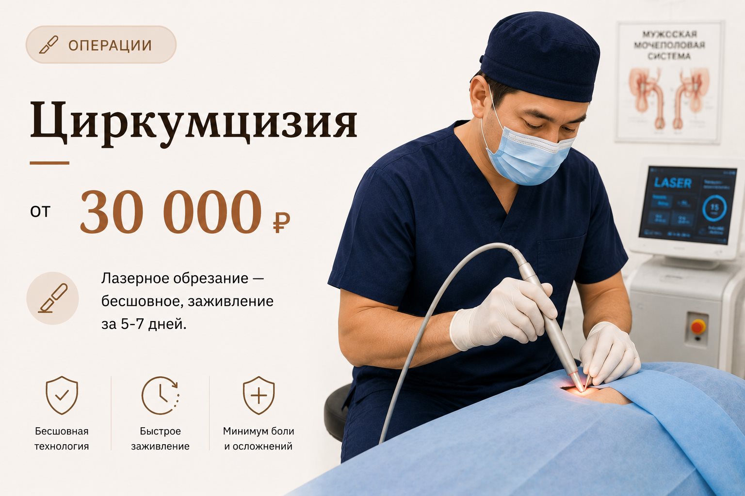 Циркумцизия — лазерная, без швов
