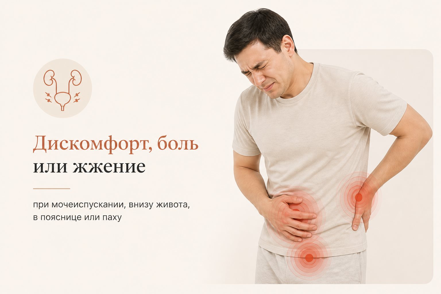 Дискомфорт, боль или жжение при мочеиспускании